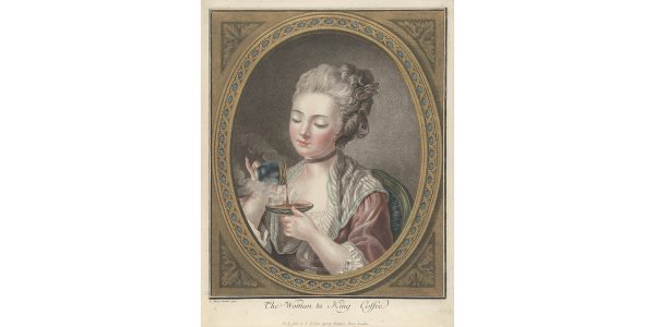 Portrait of a woman pouring coffee into a saucer