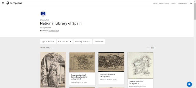 Screenshot of National Library of Spain organisation page