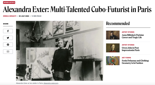 Article on Alexandra Exter Multi-talented Cubo-Futurist in Paris from DailyArt Magazine.