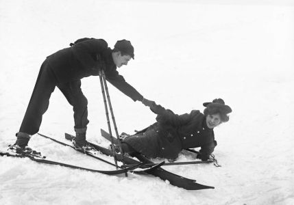 Two people on skis