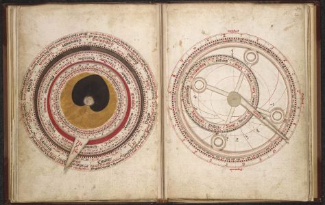 Two circular illustrations within a manuscript