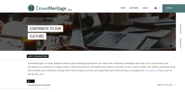 Screenshot of the CrowdHeritage platform