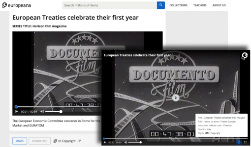 Screenshot of 'European Treaties celebrate their first year' in the player on Europeana website