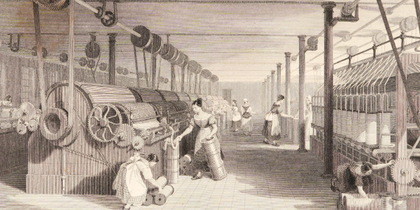 Etching of women working in a factory