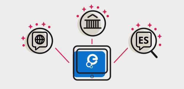 Icons showing the Europeana logo, globe, institution and 'ES'