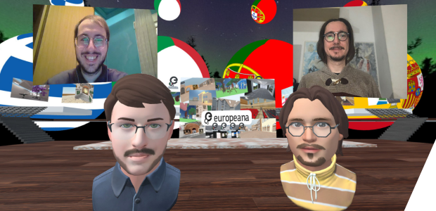 Two members of the Macedonia team shown as photographs and avatars in a virtual space