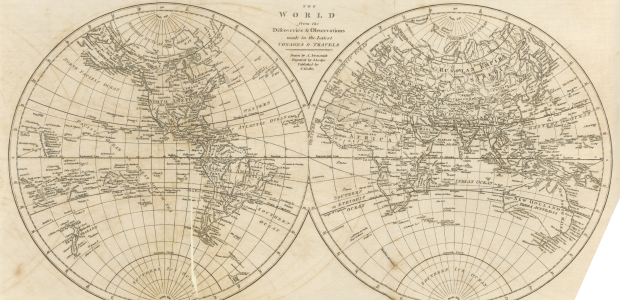 A map of the globe shown as two circles