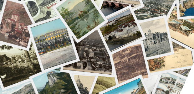 A collage of postcards