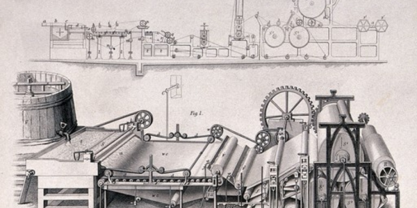 Engraving of machinery
