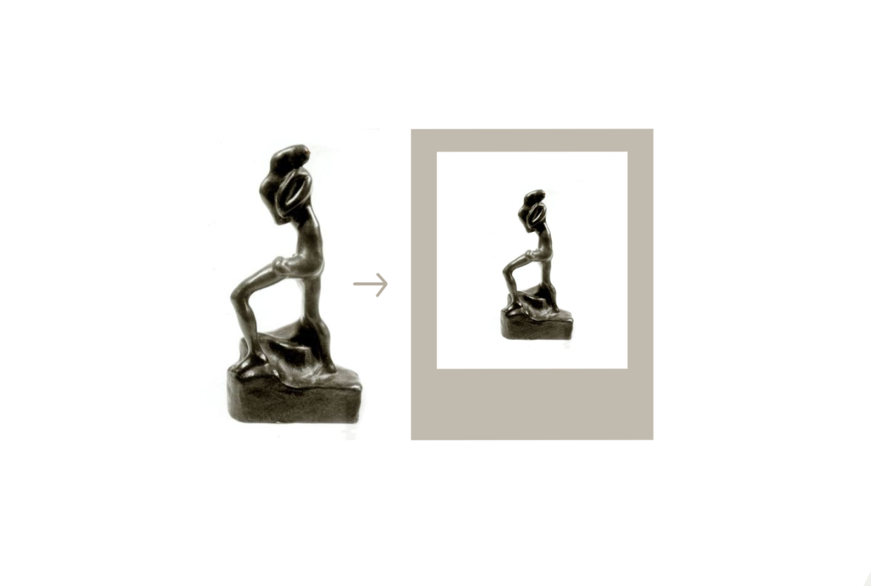 An item in the collections of a cultural heritage institution (a sculpture of a female figure) vs. a digitisation of that item