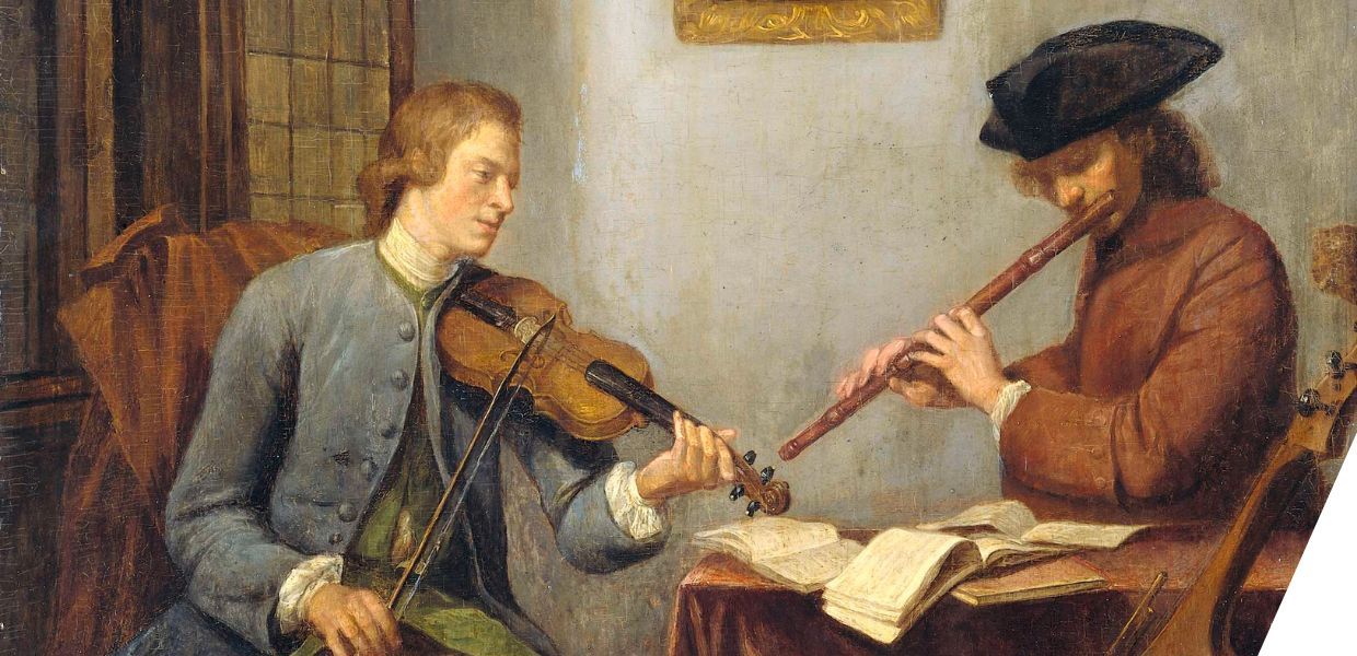 A Violinist and a Flutist Playing Music together