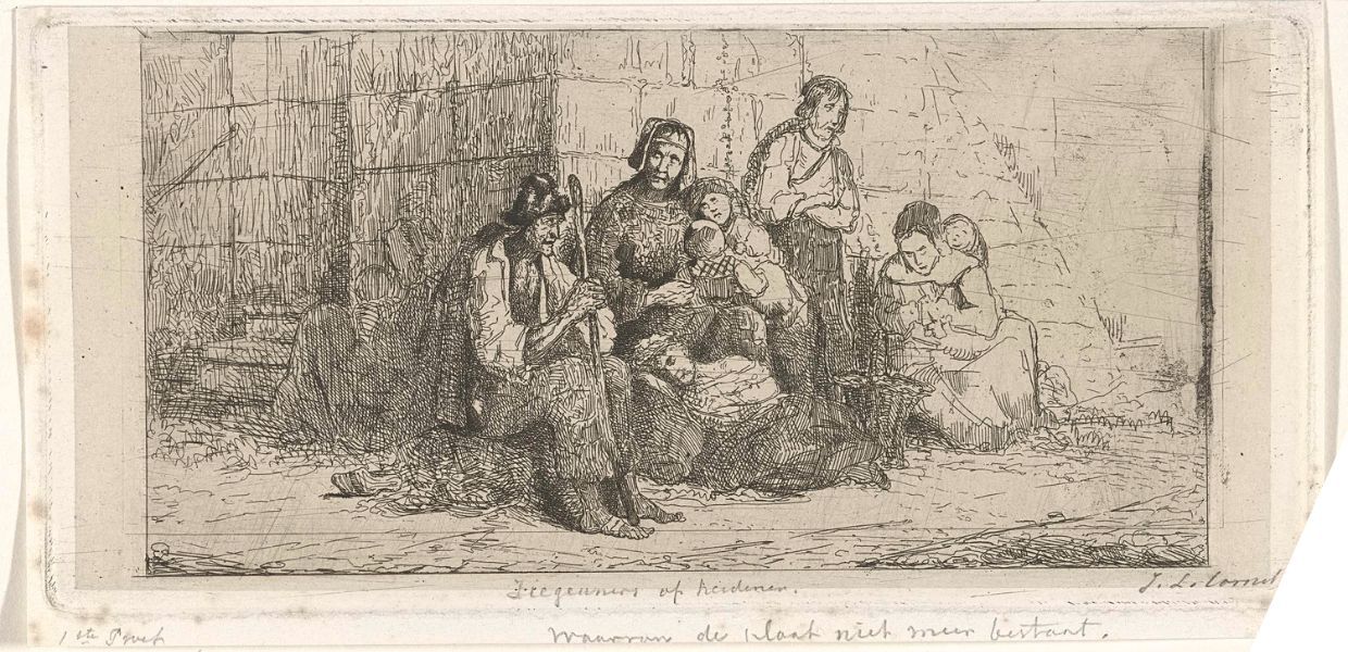 Etching of a group of people on the street