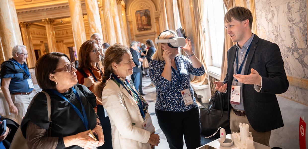 Event participants trying a VR headset